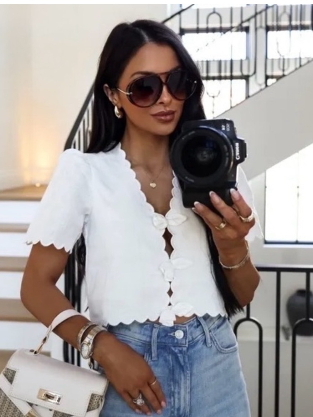 FARM Rio Roses Scallop Crop Top